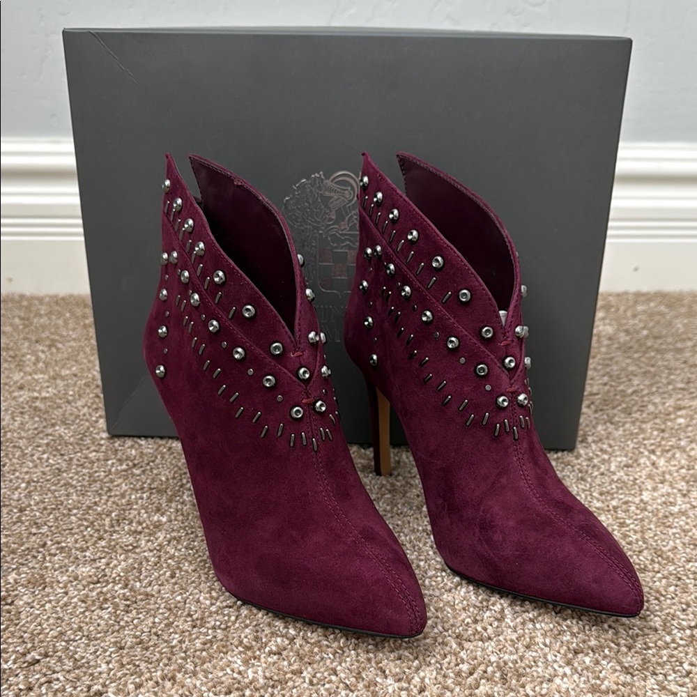 Elegant Burgundy Studded Women's Ankle Boots